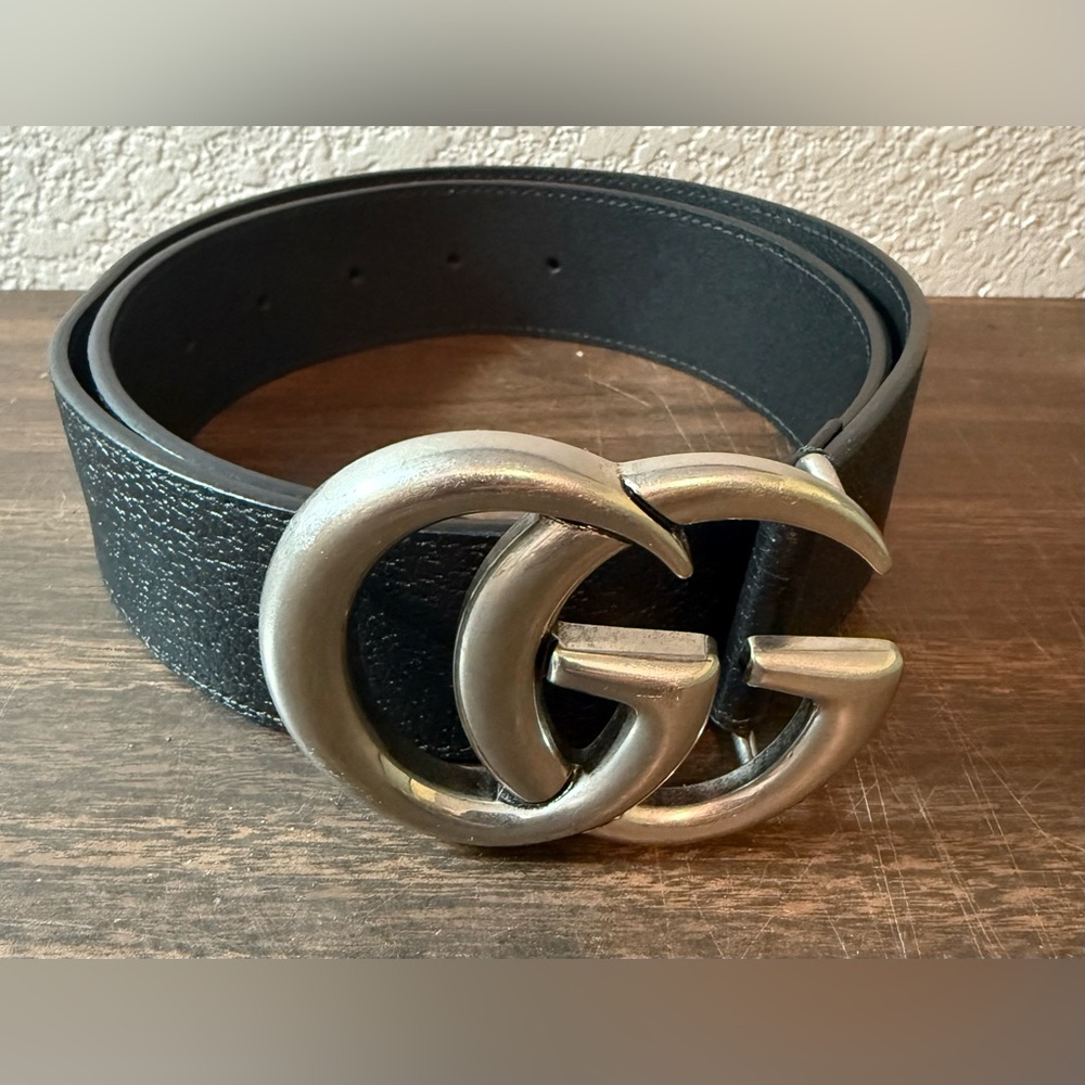 Authentic Gucci 406831 GG Marmont Belt Leather Black × Silver NEW never worn, 30